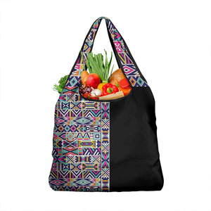 African Ndebele Art Patterns Grocery Bag Black Half Style