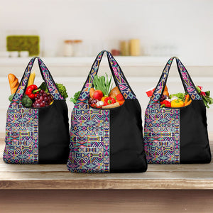 African Ndebele Art Patterns Grocery Bag Black Half Style