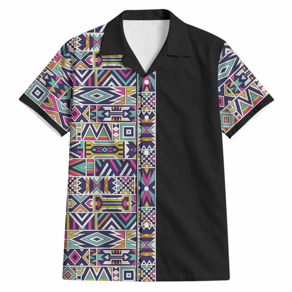 African Ndebele Art Patterns Hawaiian Shirt Black Half Style