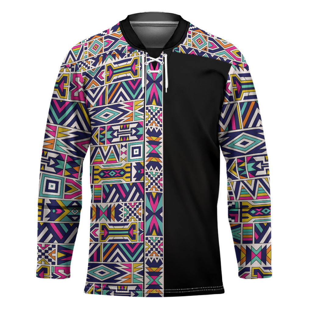 African Ndebele Art Patterns Hockey Jersey Black Half Style
