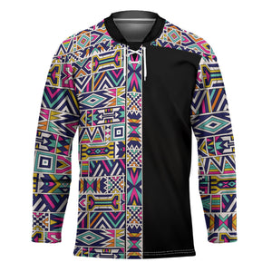African Ndebele Art Patterns Hockey Jersey Black Half Style