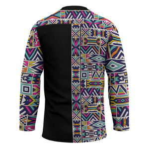 African Ndebele Art Patterns Hockey Jersey Black Half Style