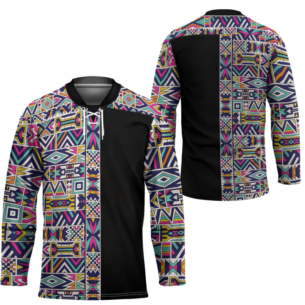 African Ndebele Art Patterns Hockey Jersey Black Half Style