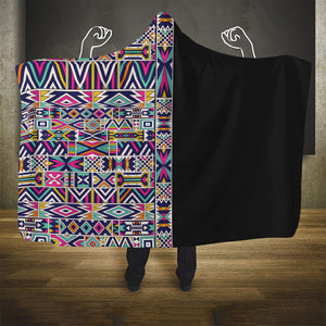 African Ndebele Art Patterns Hooded Blanket Black Half Style