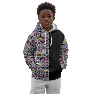 African Ndebele Art Patterns Kid Hoodie Black Half Style