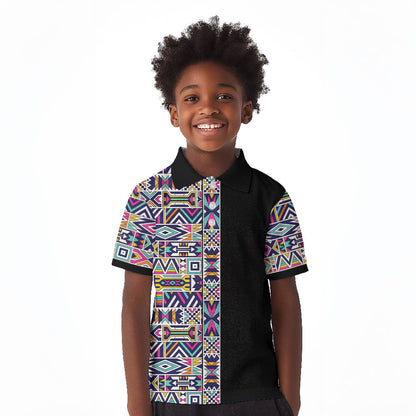 African Ndebele Art Patterns Kid Polo Shirt Black Half Style
