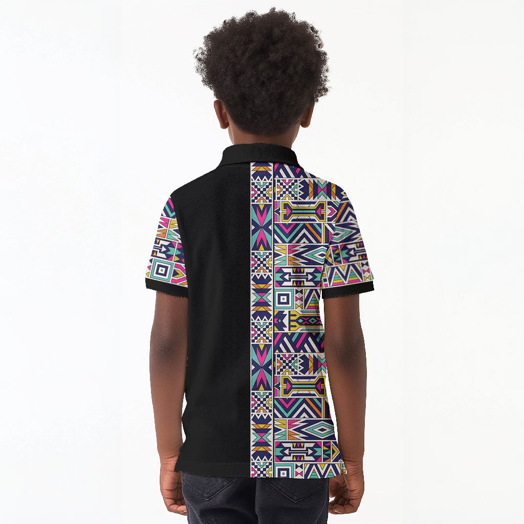 African Ndebele Art Patterns Kid Polo Shirt Black Half Style