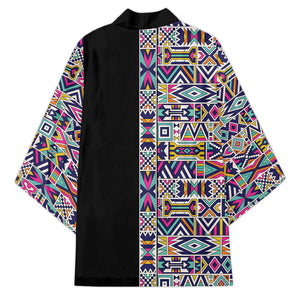 African Ndebele Art Patterns Kimono Black Half Style