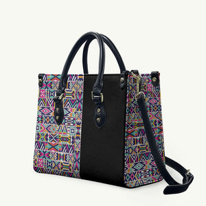 African Ndebele Art Patterns Leather Bag Black Half Style