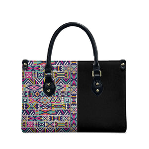 African Ndebele Art Patterns Leather Bag Black Half Style