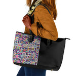 African Ndebele Art Patterns Leather Tote Bag Black Half Style