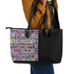 African Ndebele Art Patterns Leather Tote Bag Black Half Style