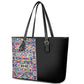 African Ndebele Art Patterns Leather Tote Bag Black Half Style