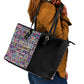African Ndebele Art Patterns Leather Tote Bag Black Half Style