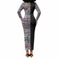 African Ndebele Art Patterns Long Sleeve Bodycon Dress Black Half Style