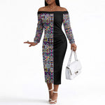 African Ndebele Art Patterns Off The Shoulder Long Sleeve Dress Black Half Style