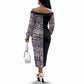 African Ndebele Art Patterns Off The Shoulder Long Sleeve Dress Black Half Style
