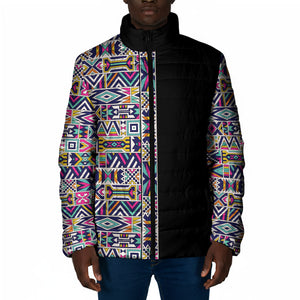 African Ndebele Art Patterns Padded Jacket Black Half Style