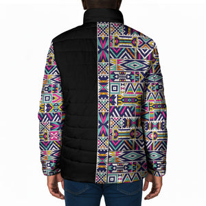 African Ndebele Art Patterns Padded Jacket Black Half Style
