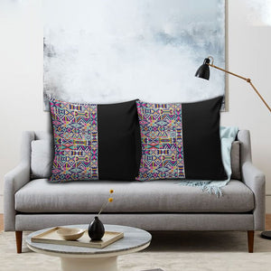 African Ndebele Art Patterns Pillow Cover Black Half Style