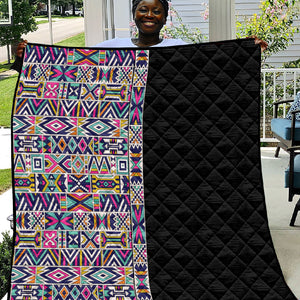 African Ndebele Art Patterns Quilt Black Half Style