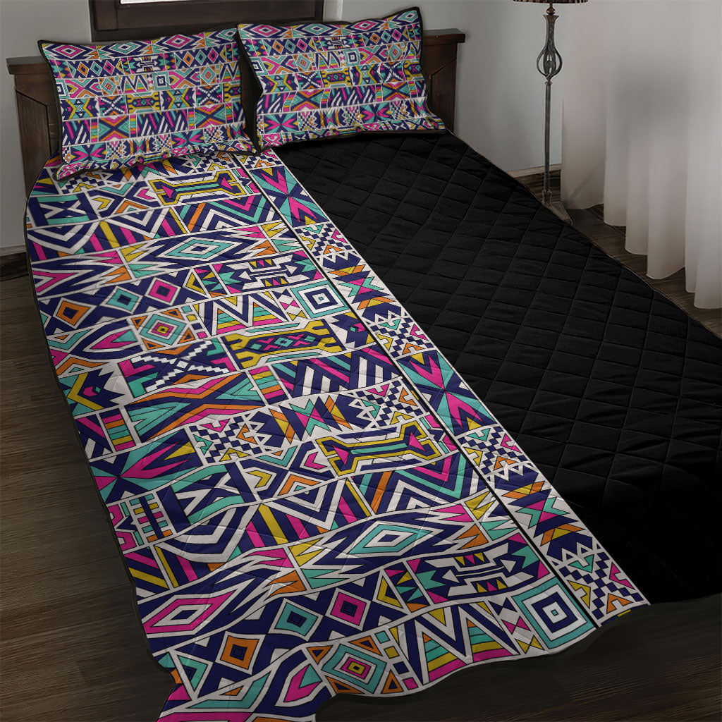 African Ndebele Art Patterns Quilt Bed Set Black Half Style