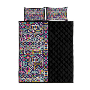 African Ndebele Art Patterns Quilt Bed Set Black Half Style