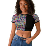 African Ndebele Art Patterns Raglan Cropped T shirt Black Half Style