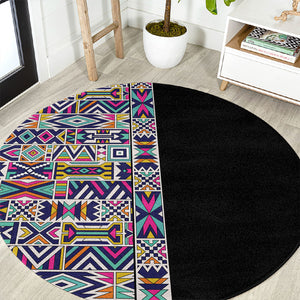 African Ndebele Art Patterns Round Carpet Black Half Style