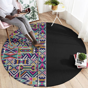 African Ndebele Art Patterns Round Carpet Black Half Style
