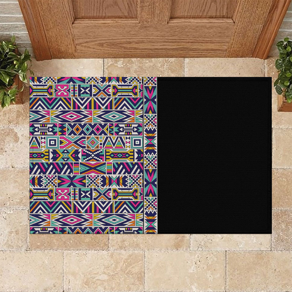 African Ndebele Art Patterns Rubber Doormat Black Half Style