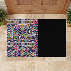 African Ndebele Art Patterns Rubber Doormat Black Half Style