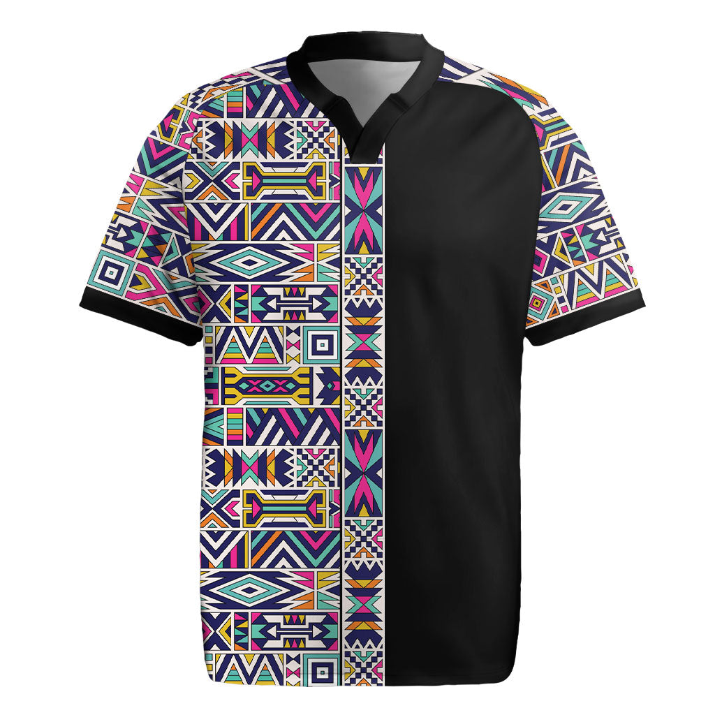 African Ndebele Art Patterns Rugby Jersey Black Half Style