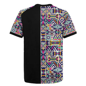 African Ndebele Art Patterns Rugby Jersey Black Half Style
