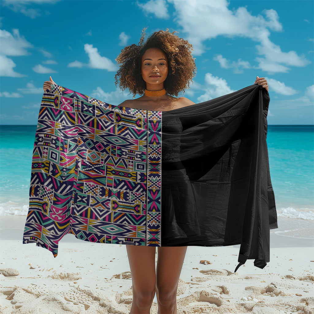 African Ndebele Art Patterns Sarong Black Half Style