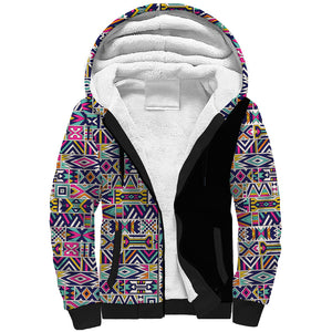 African Ndebele Art Patterns Sherpa Hoodie Black Half Style