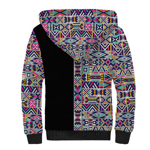 African Ndebele Art Patterns Sherpa Hoodie Black Half Style