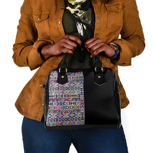 African Ndebele Art Patterns Shoulder Handbag Black Half Style