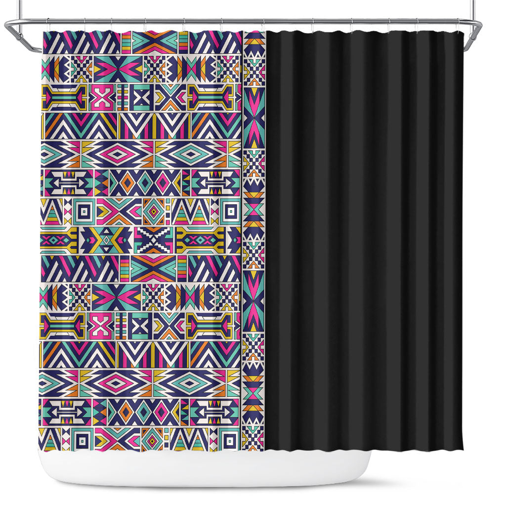 African Ndebele Art Patterns Shower Curtain Black Half Style