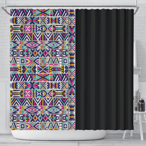 African Ndebele Art Patterns Shower Curtain Black Half Style