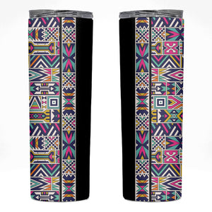 African Ndebele Art Patterns Skinny Tumbler Black Half Style