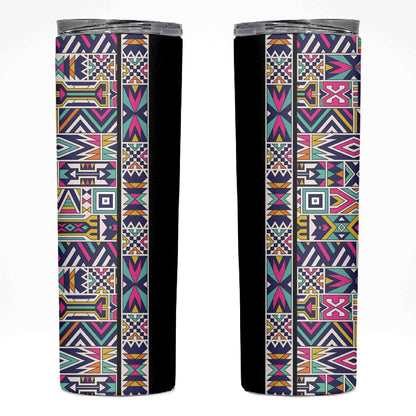 African Ndebele Art Patterns Skinny Tumbler Black Half Style