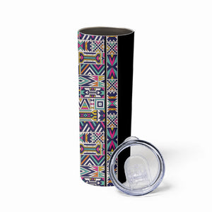 African Ndebele Art Patterns Skinny Tumbler Black Half Style