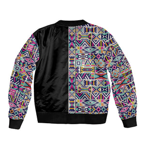African Ndebele Art Patterns Sleeve Zip Bomber Jacket Black Half Style