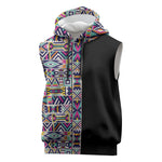 African Ndebele Art Patterns Sleeveless Hoodie Black Half Style