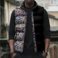 African Ndebele Art Patterns Sleeveless Puffer Jacket Black Half Style