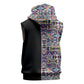 African Ndebele Art Patterns Sleeveless Zip Hoodie Black Half Style