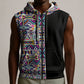 African Ndebele Art Patterns Sleeveless Zip Hoodie Black Half Style