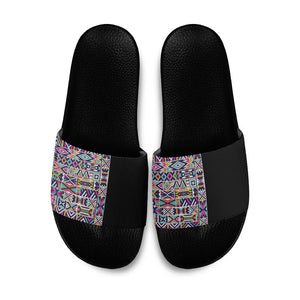 African Ndebele Art Patterns Slide Sandals Black Half Style