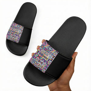 African Ndebele Art Patterns Slide Sandals Black Half Style